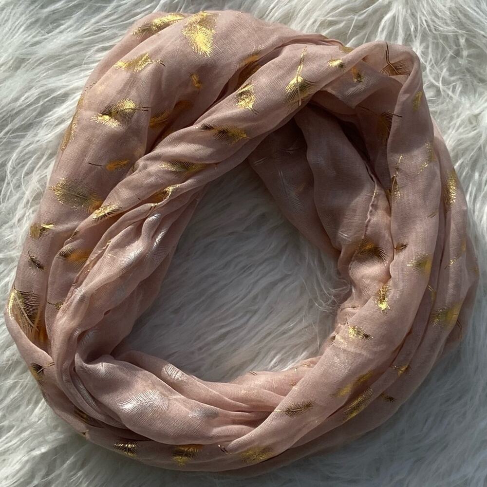BP. Dusty Rose Gold Leaf Print Infinity Scarf NWOT